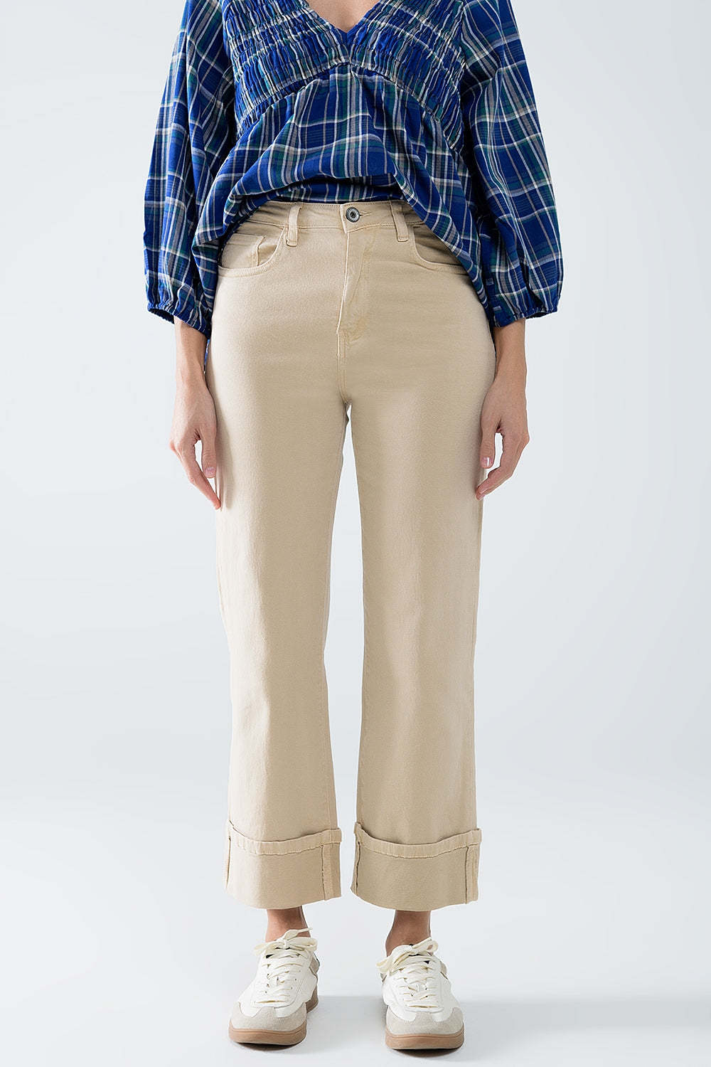 Straight leg Pants with cropped hem in dark beige - Trousers