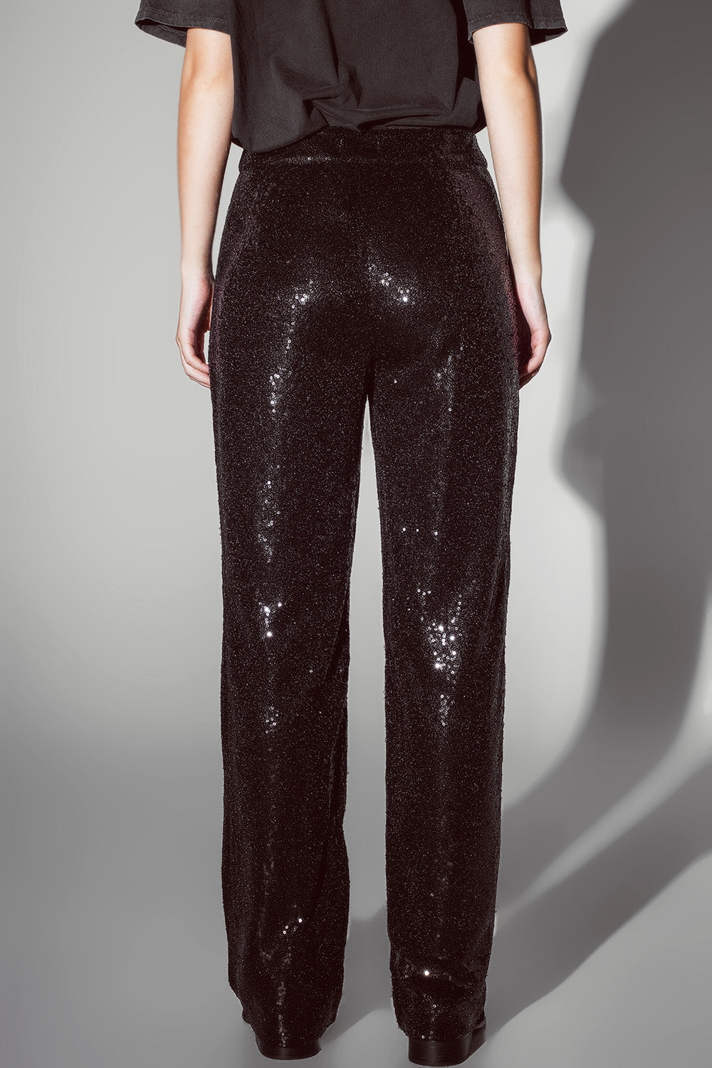 Straight Leg Sequin Pants in Black Q2 Pants BoutiqueLua