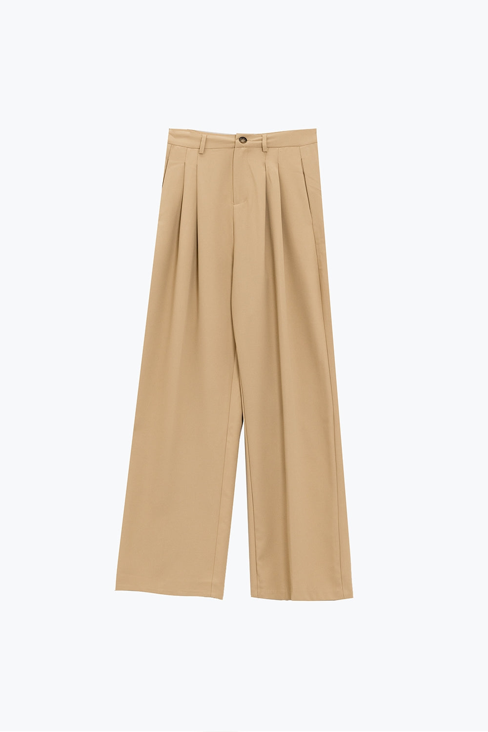 Straight Leg Trousers With Side Pockets and Darts in Beige - Trousers