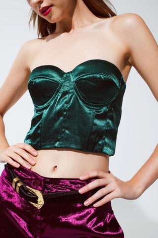Strapless Corset Style Top In Emerald Green