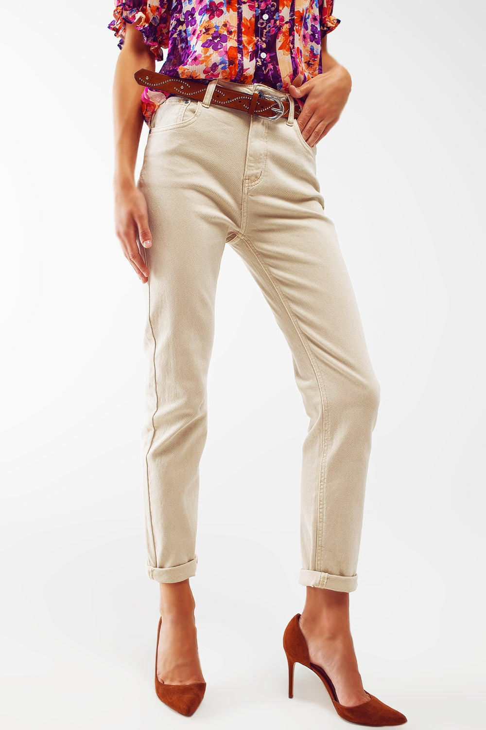 Stretch Cotton skinny jeans in beige - Jeans