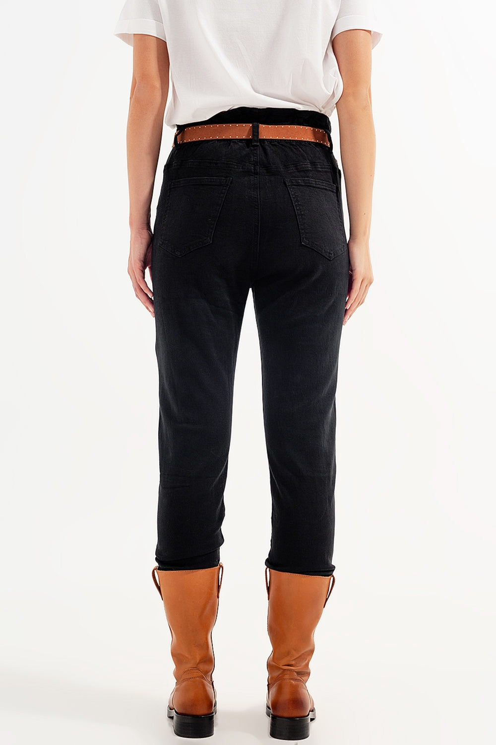 Stretch paperbag waist straigh Jeans in black Q2 Jeans BoutiqueLua
