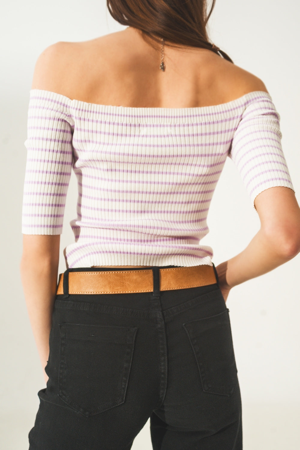 Stripe bardot top in lilac - T-shirts