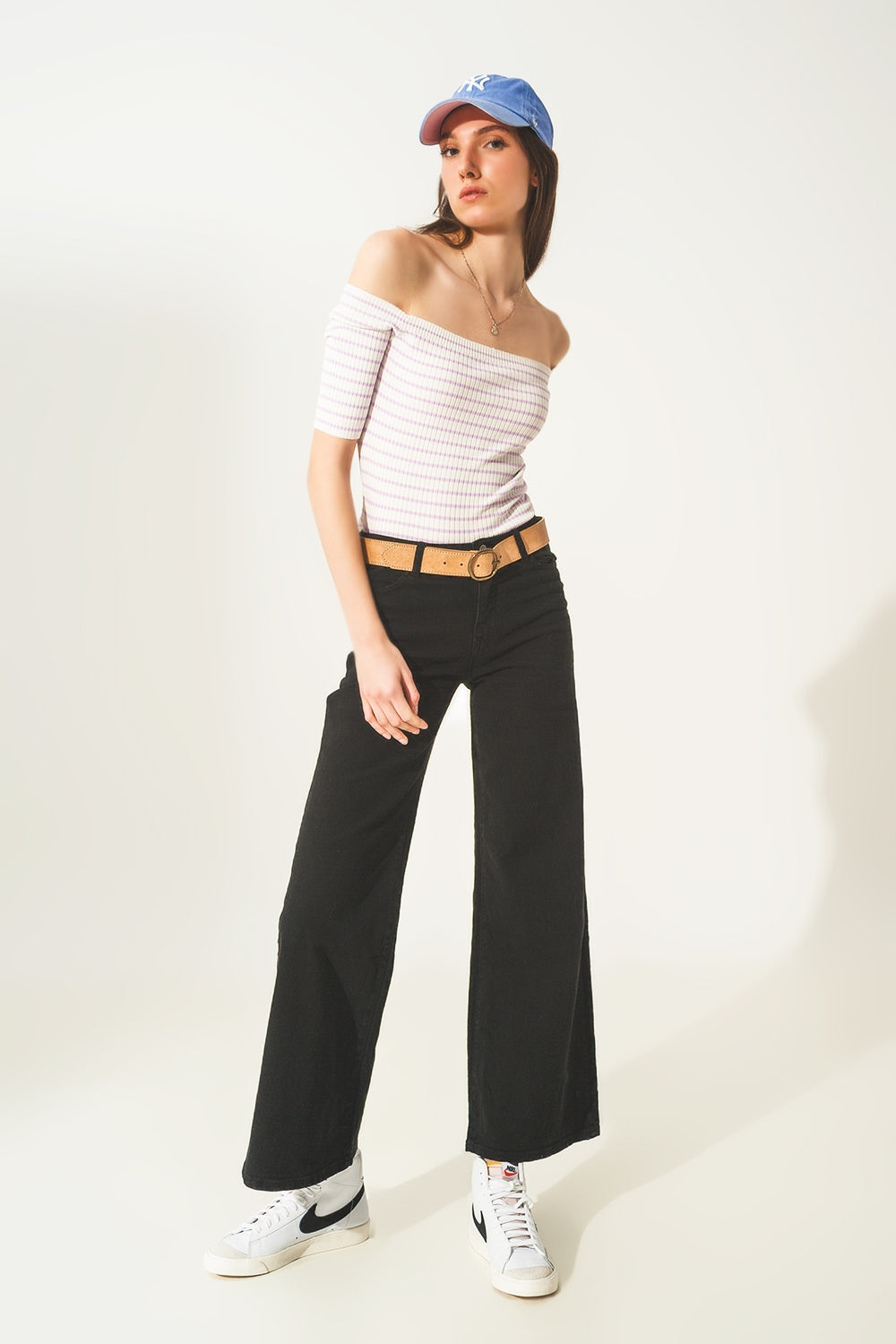 Stripe bardot top in lilac - T-shirts