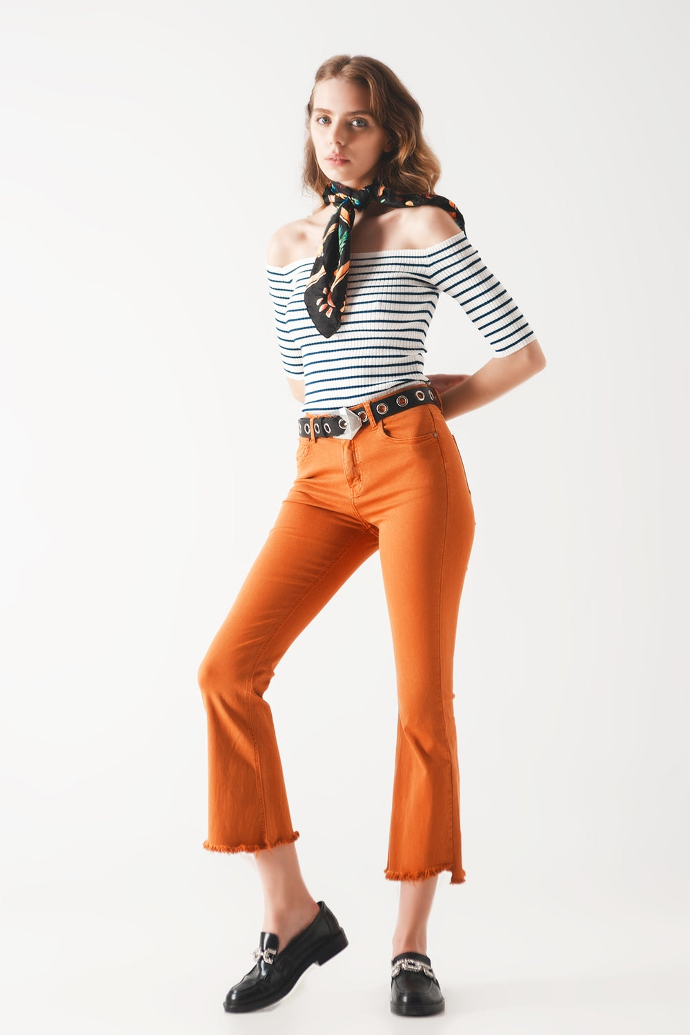 Stripe bardot top in navy - T-shirts