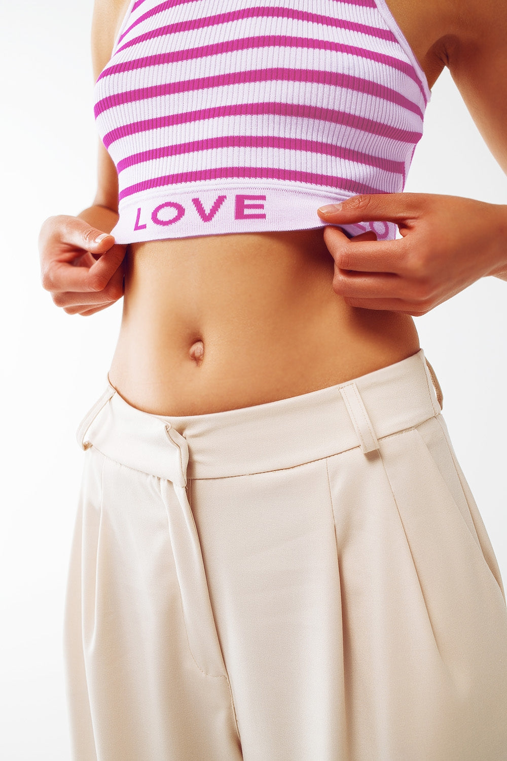 Striped Cropped Top with Love Text in pink - Sweaters