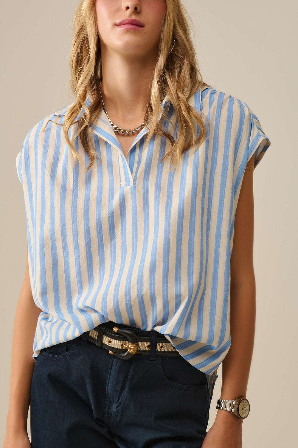 Striped dropped sleeves Blouse in Blue - Blouses