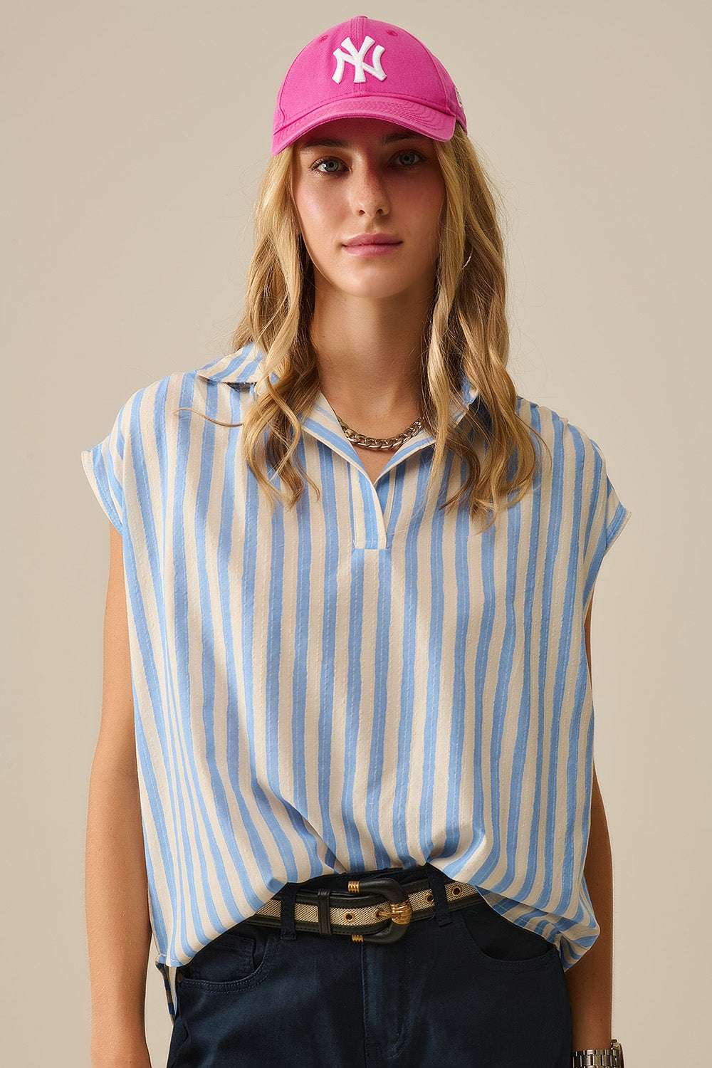 Striped dropped sleeves Blouse in Blue - Blouses