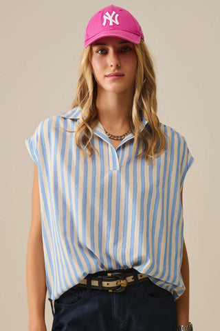 Striped dropped sleeves Blouse in Blue