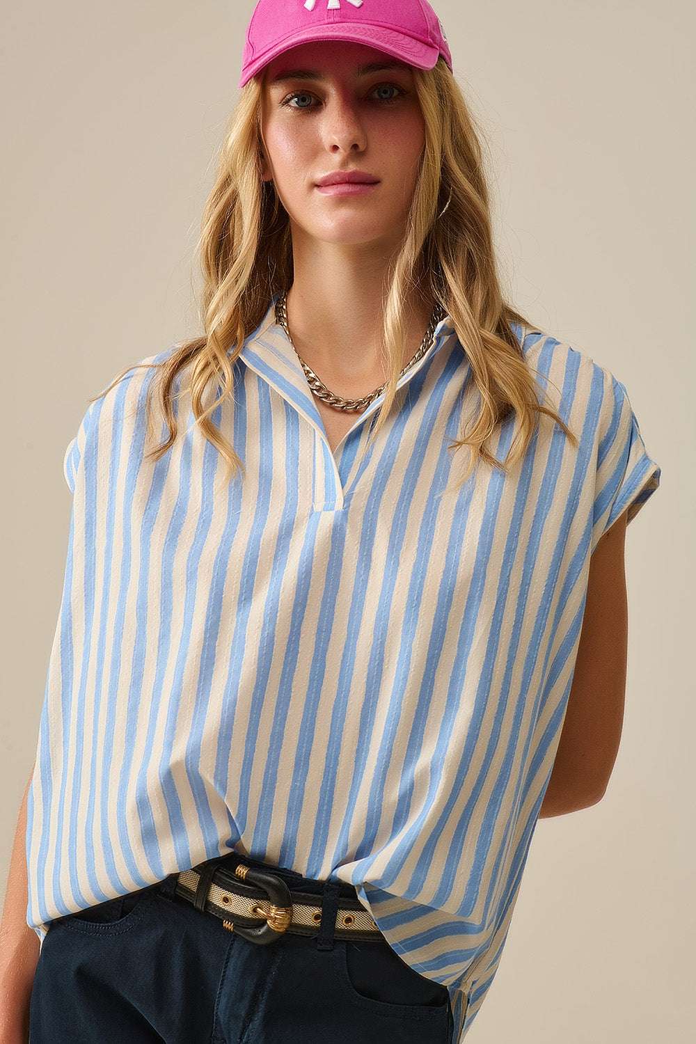 Striped dropped sleeves Blouse in Blue - Blouses