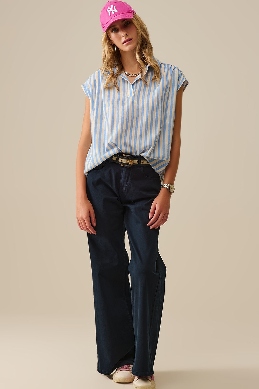 Striped dropped sleeves Blouse in Blue - Blouses