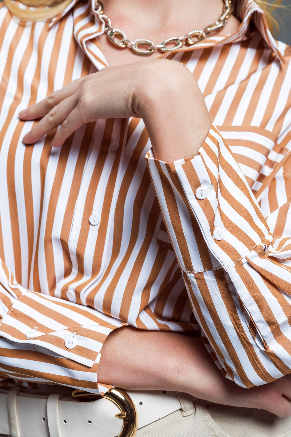 Striped Relaxed shirt With Contrasting Pocket in beige - Shirts