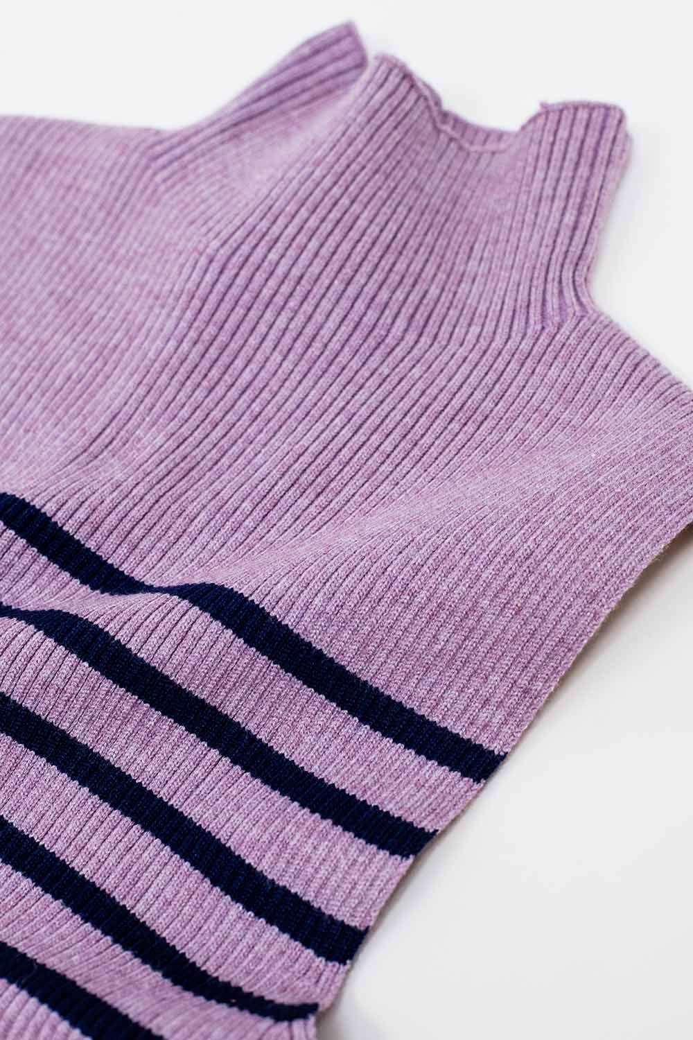 Striped Turtle Neck Tank Top In Lavander - Jumpers