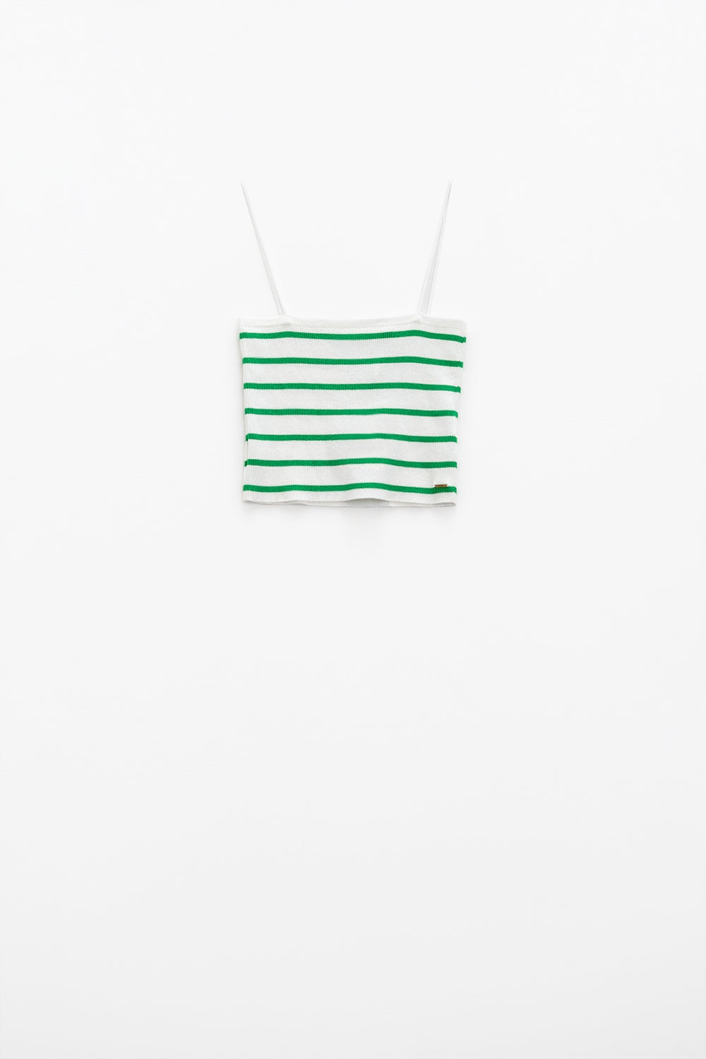 Striped White and Green Top With Square Neckline - Tops