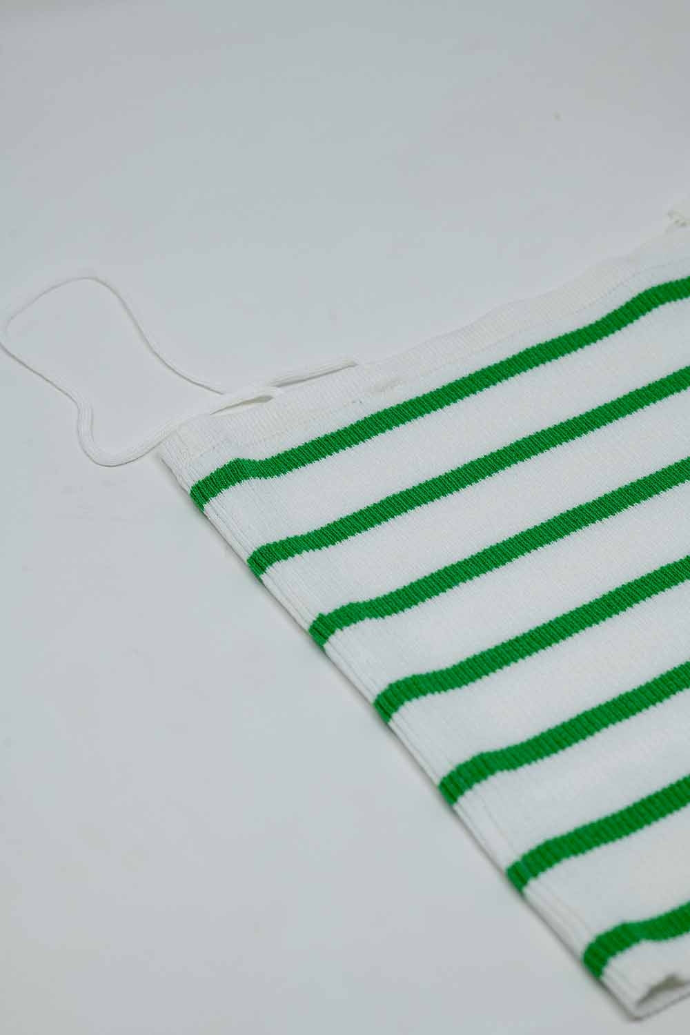 Striped White and Green Top With Square Neckline - Tops