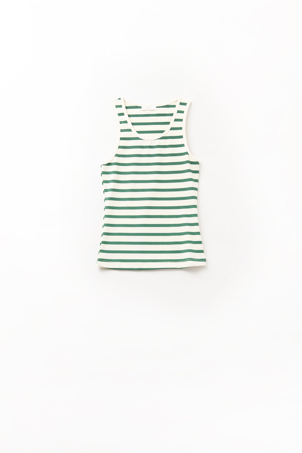 Striped White Tank Top with Green - Tops