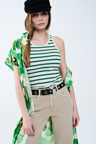 Striped White Tank Top with Green