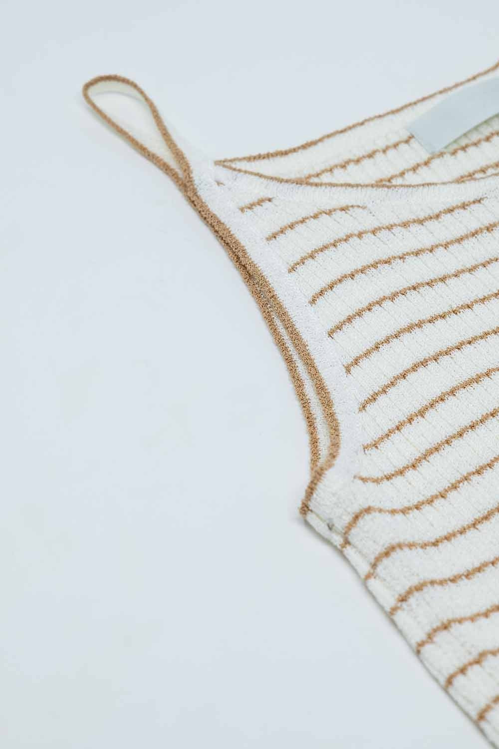Stripped Ribbed Basic Tank Top In White And Brown Q2 Sweaters BoutiqueLua