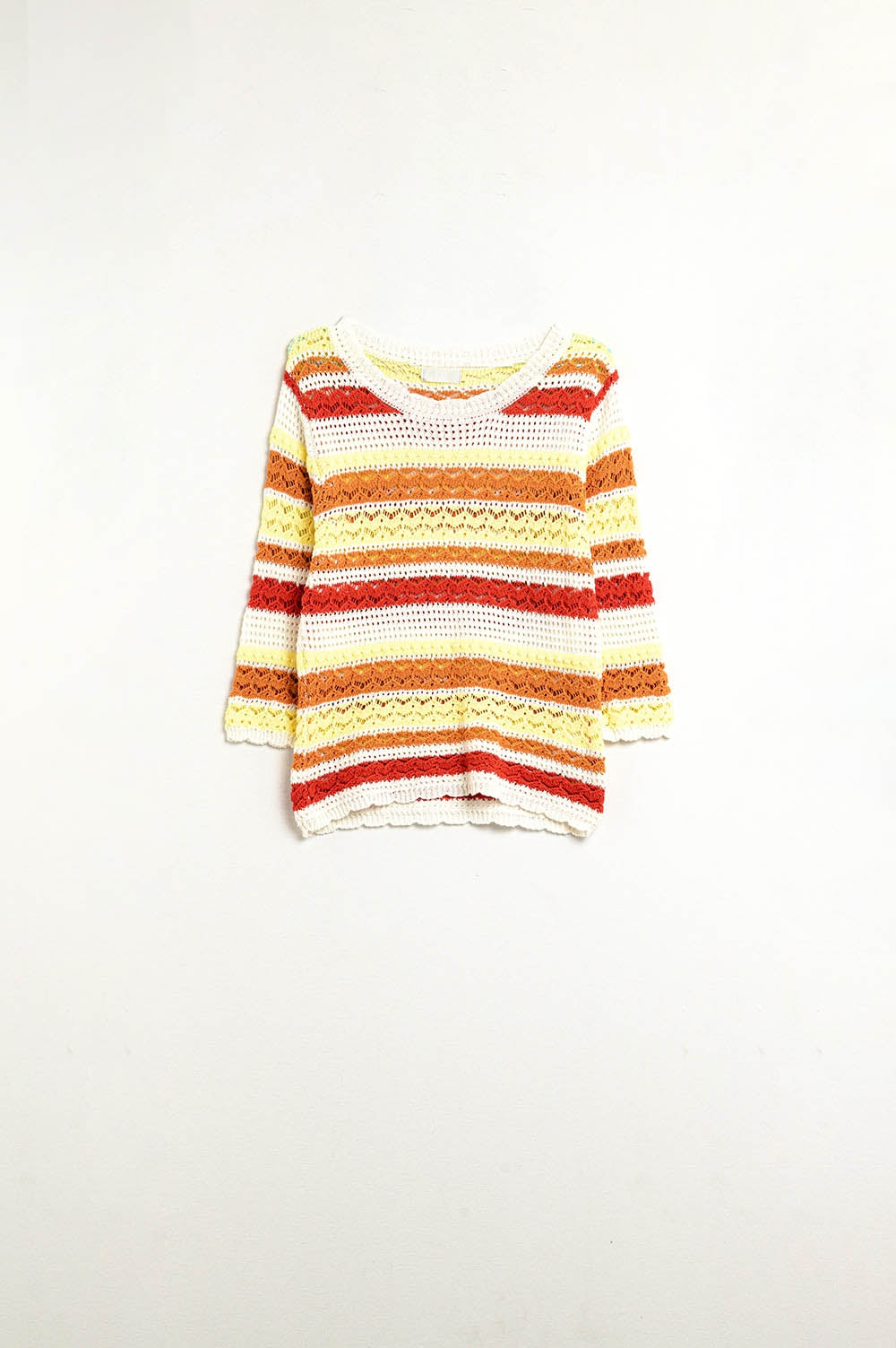 Summer Knitted Striped Sweater in Warm Tones - Jumpers