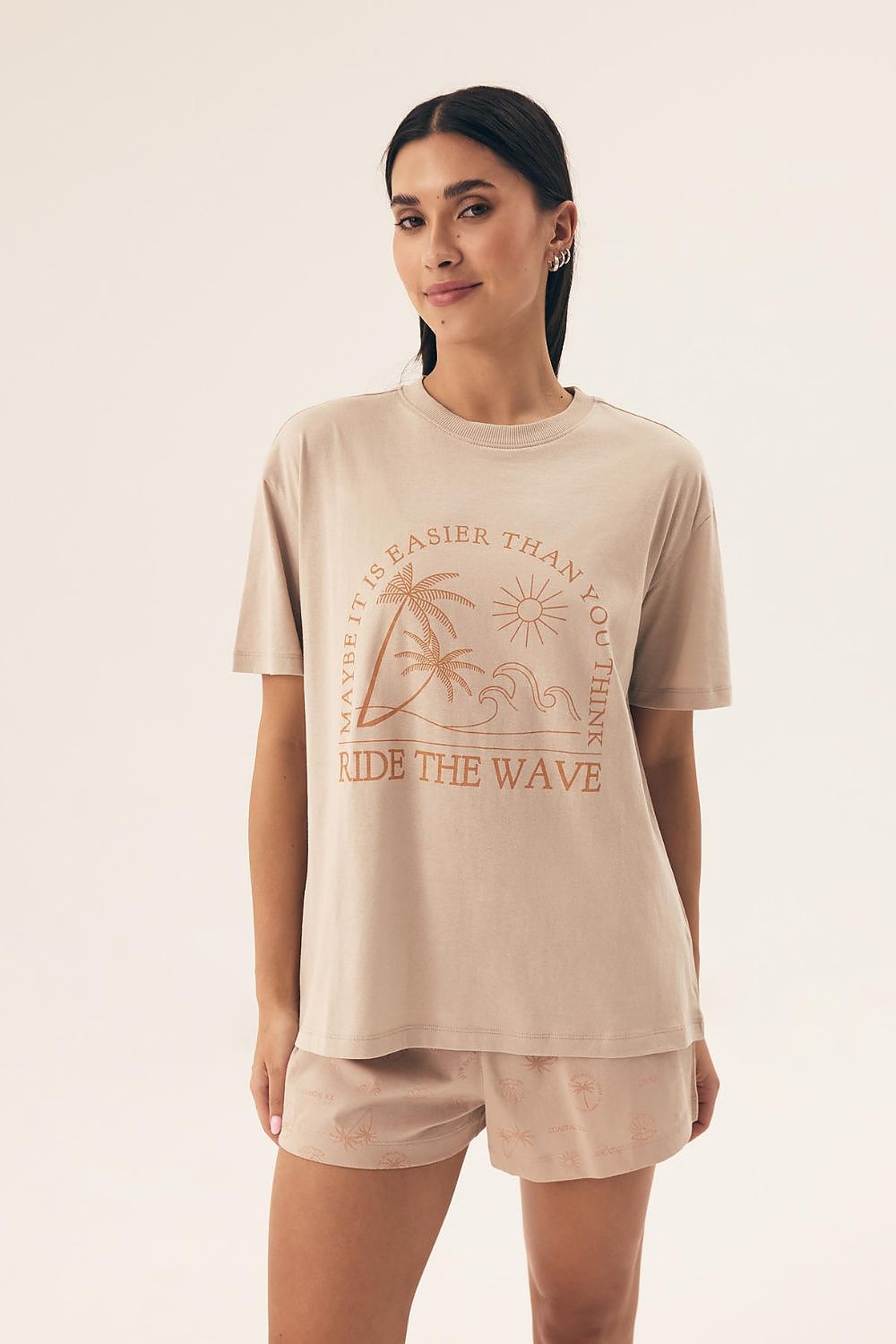 Summer Pyjama Shorts Set for Ladies beige - Pyjama Set