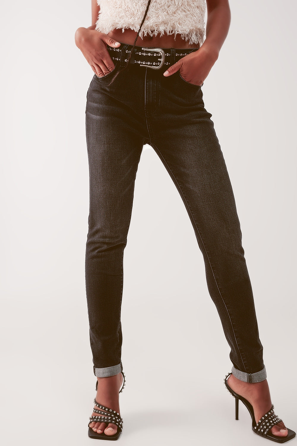Super high waist skinny jeans in washed black - Jeans