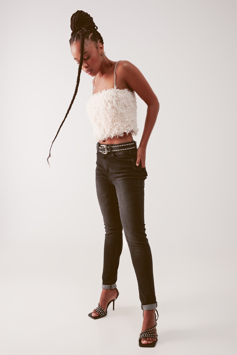 Super high waist skinny jeans in washed black - Jeans