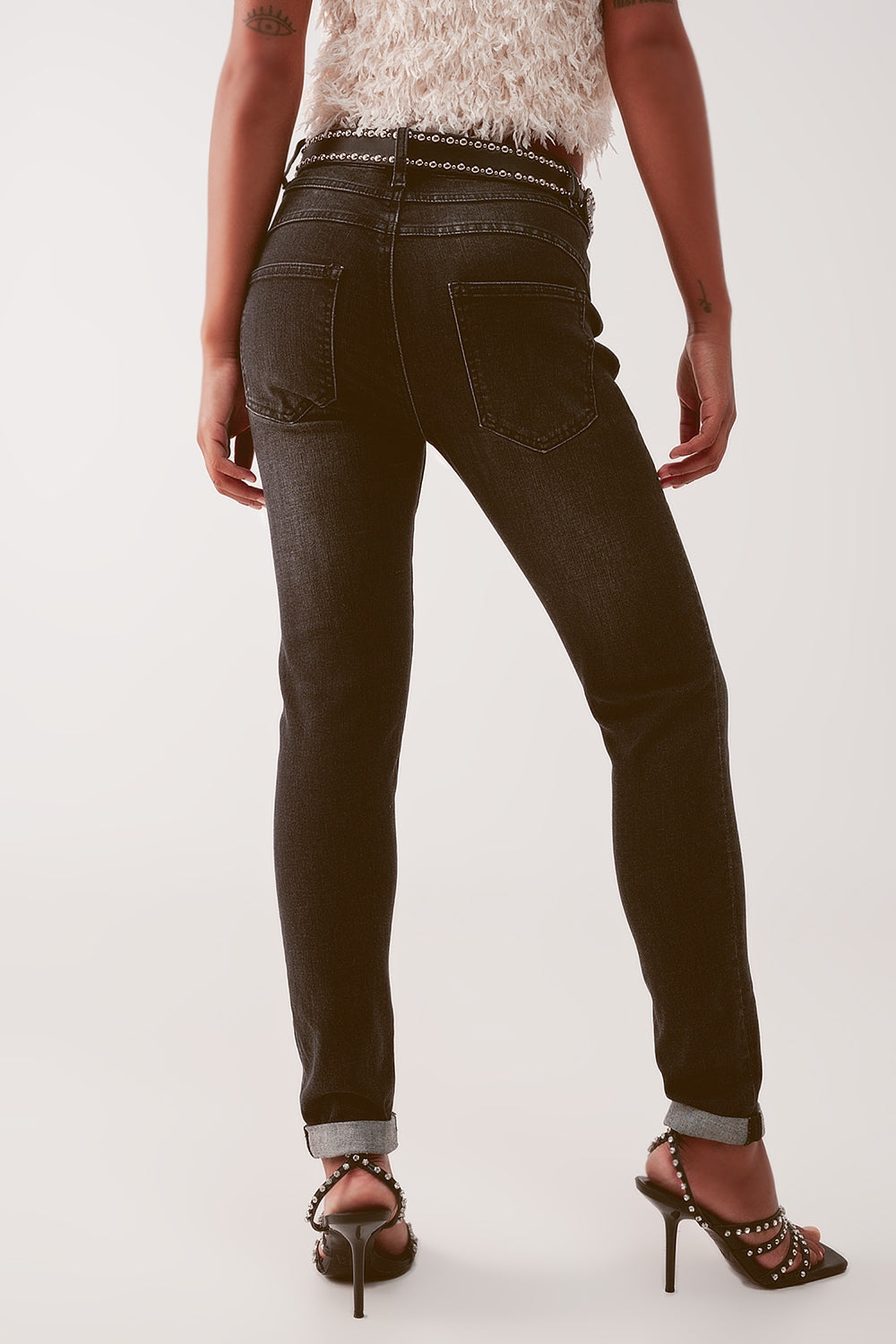 Super high waist skinny jeans in washed black - Jeans