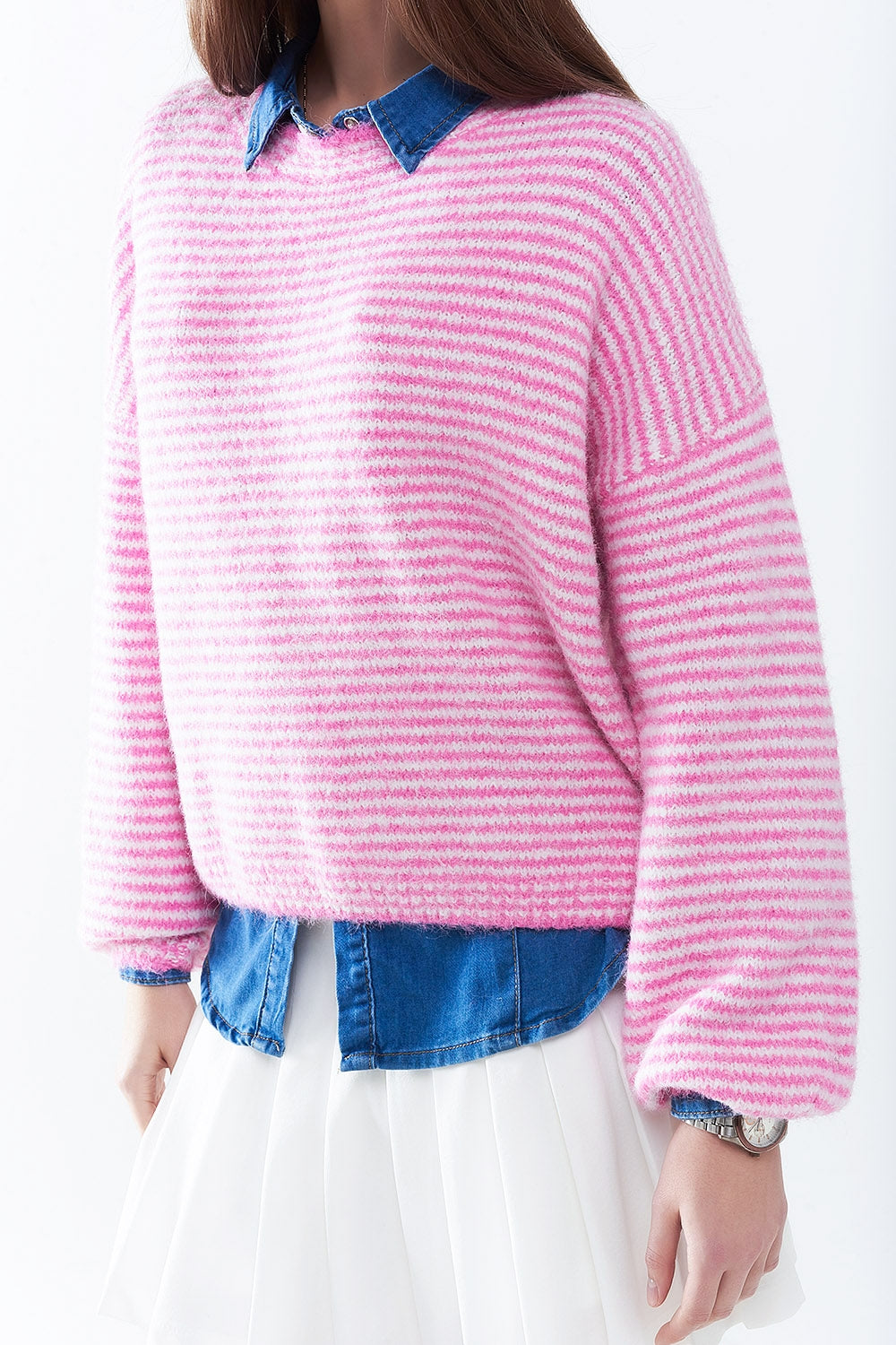 Sweater in Pink With White Stripes