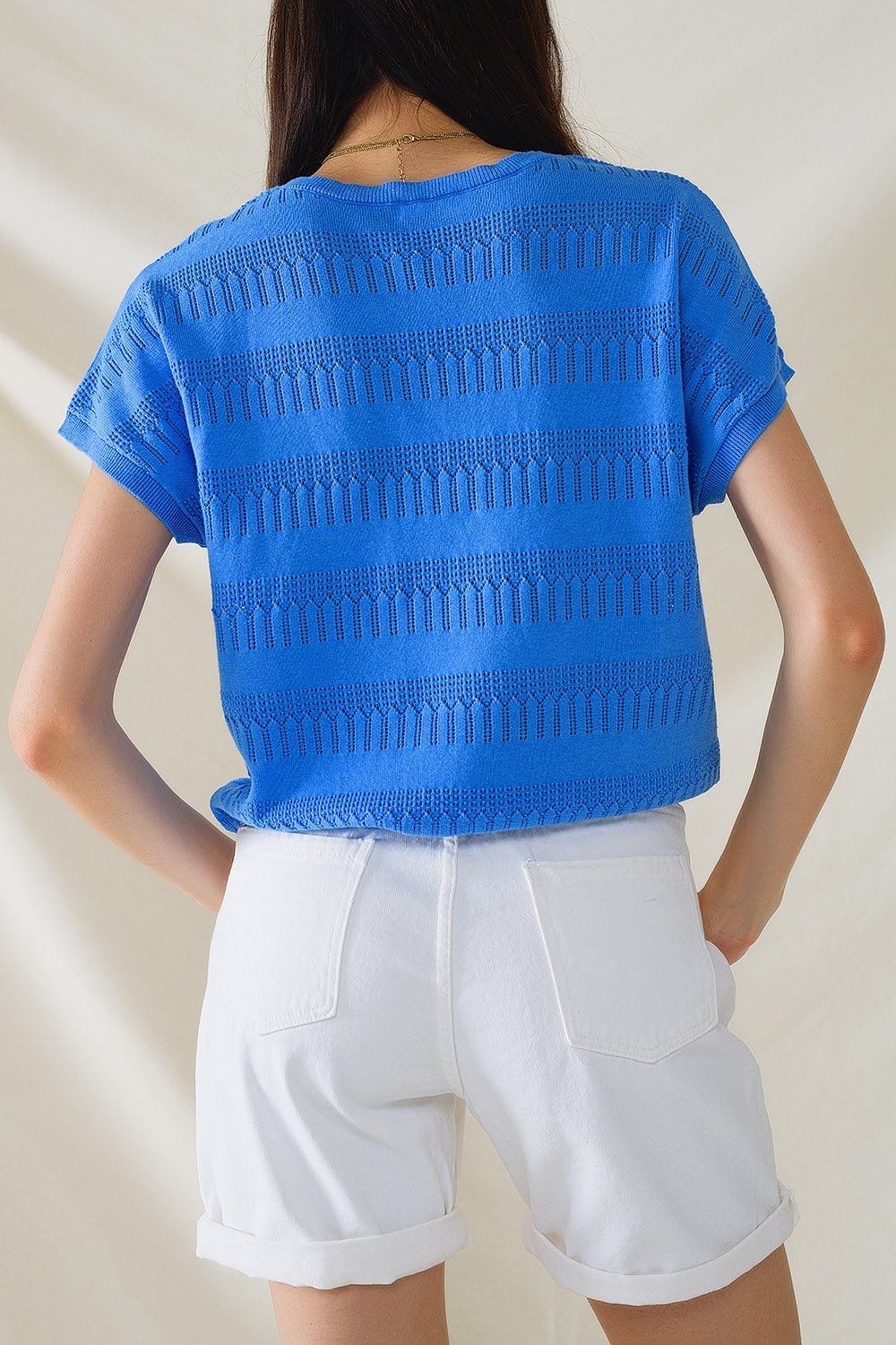 Sweatshirt In Blue With Lace Design and Short sleeves Q2 Sweaters BoutiqueLua