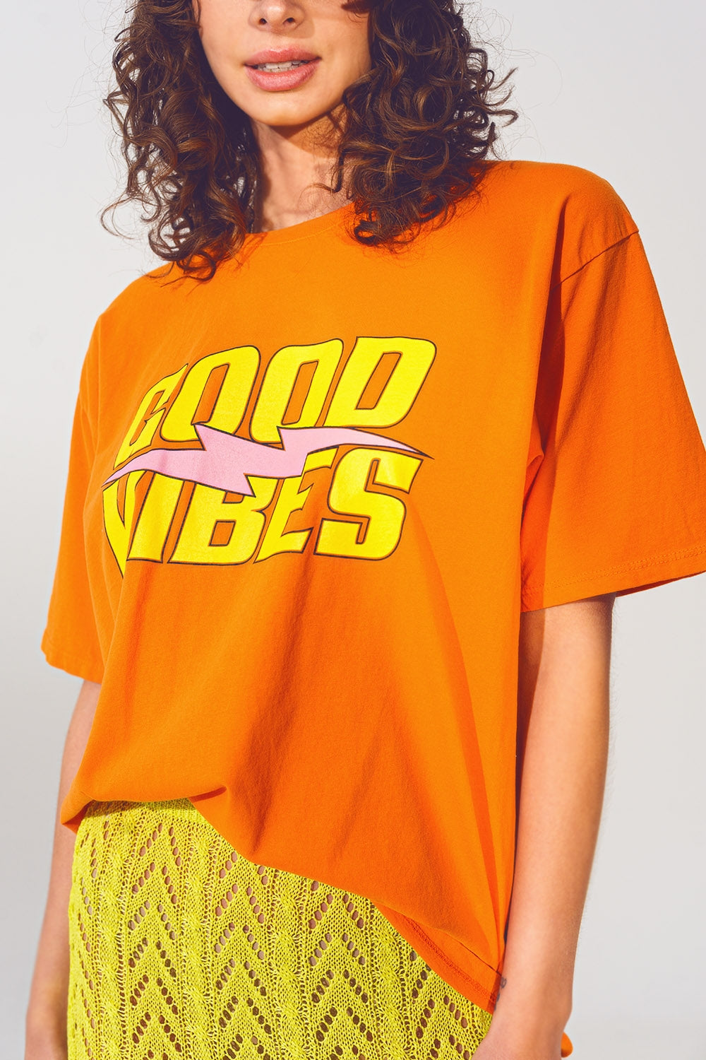 T-shirt With Good Vibes Text In Orange - T-Shirts