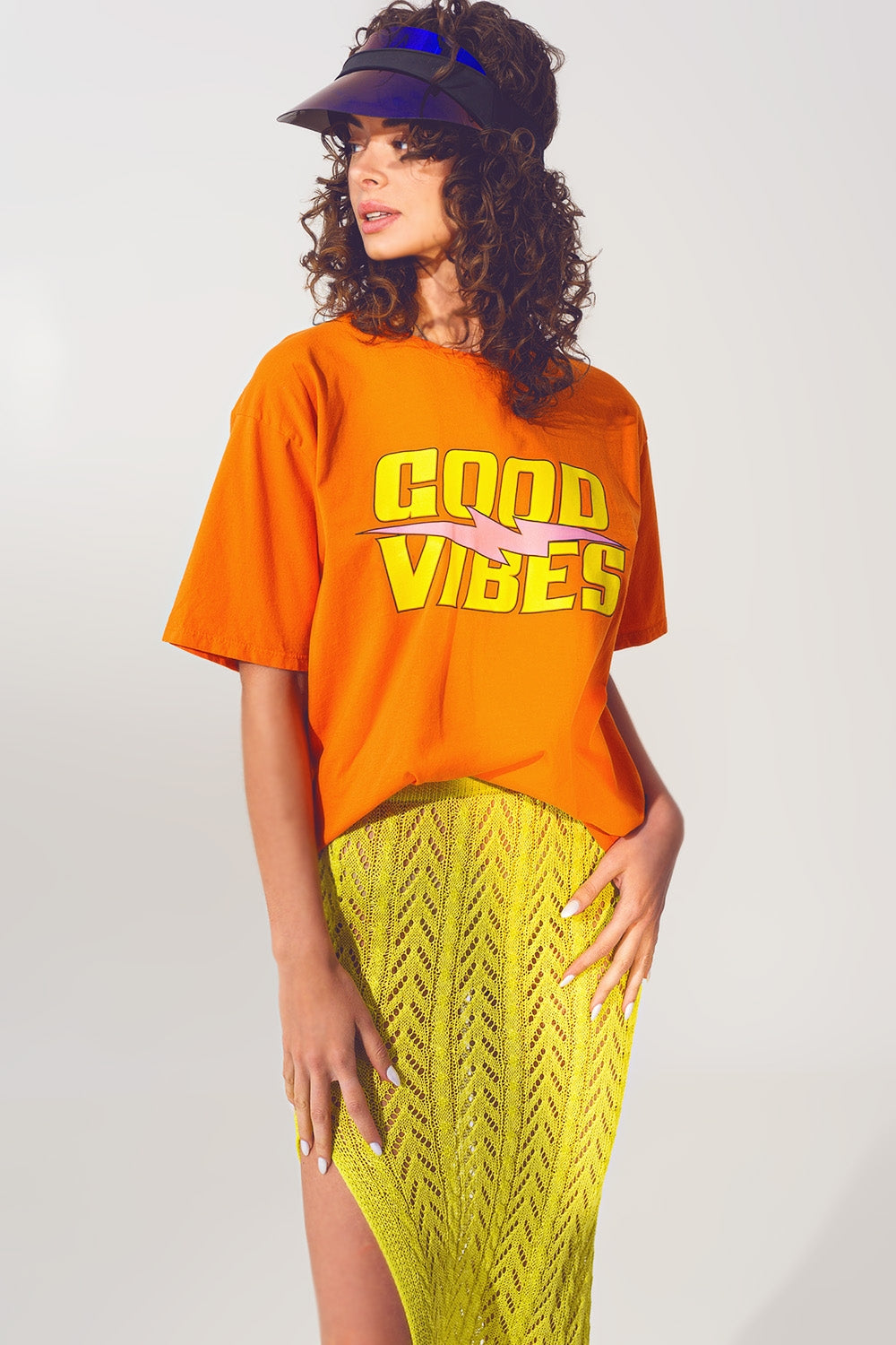 T-shirt With Good Vibes Text In Orange - T-Shirts