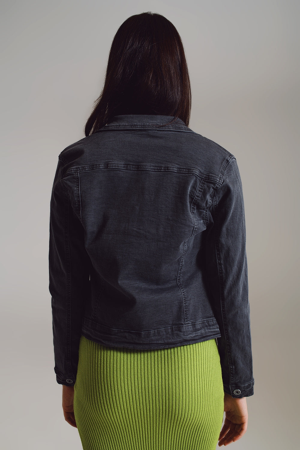 Tailored denim trucker jacket in stone grey Q2 Coats and Jackets BoutiqueLua