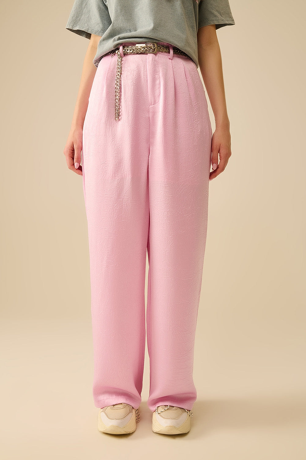 Tailored satin Pants With Wide Leg in Pink - Pants