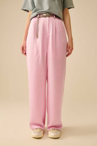 Tailored satin Pants With Wide Leg in Pink