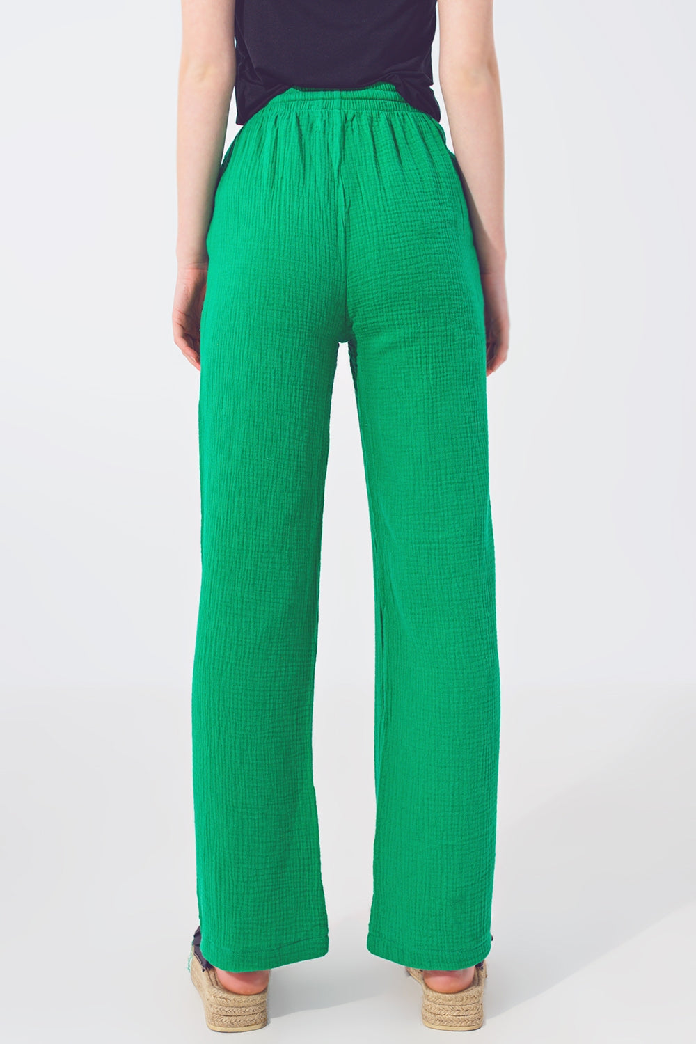 Textured Loose Fit Pants in Green Q2 Pants BoutiqueLua
