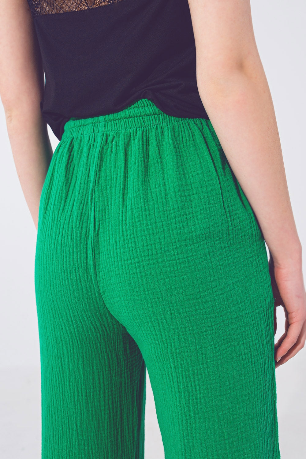 Textured Loose Fit Pants in Green Q2 Pants BoutiqueLua