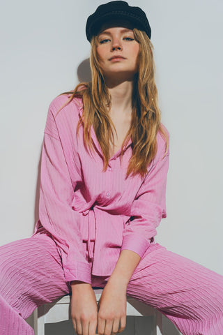 Chemise ample texturée en rose