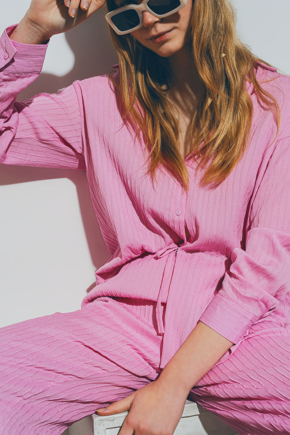 Textured Loose Shirt in Pink Q2 Shirts BoutiqueLua