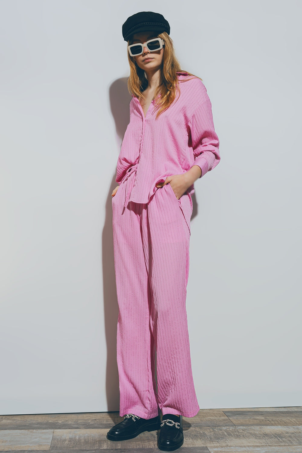 Textured Loose Shirt in Pink Q2 Shirts BoutiqueLua