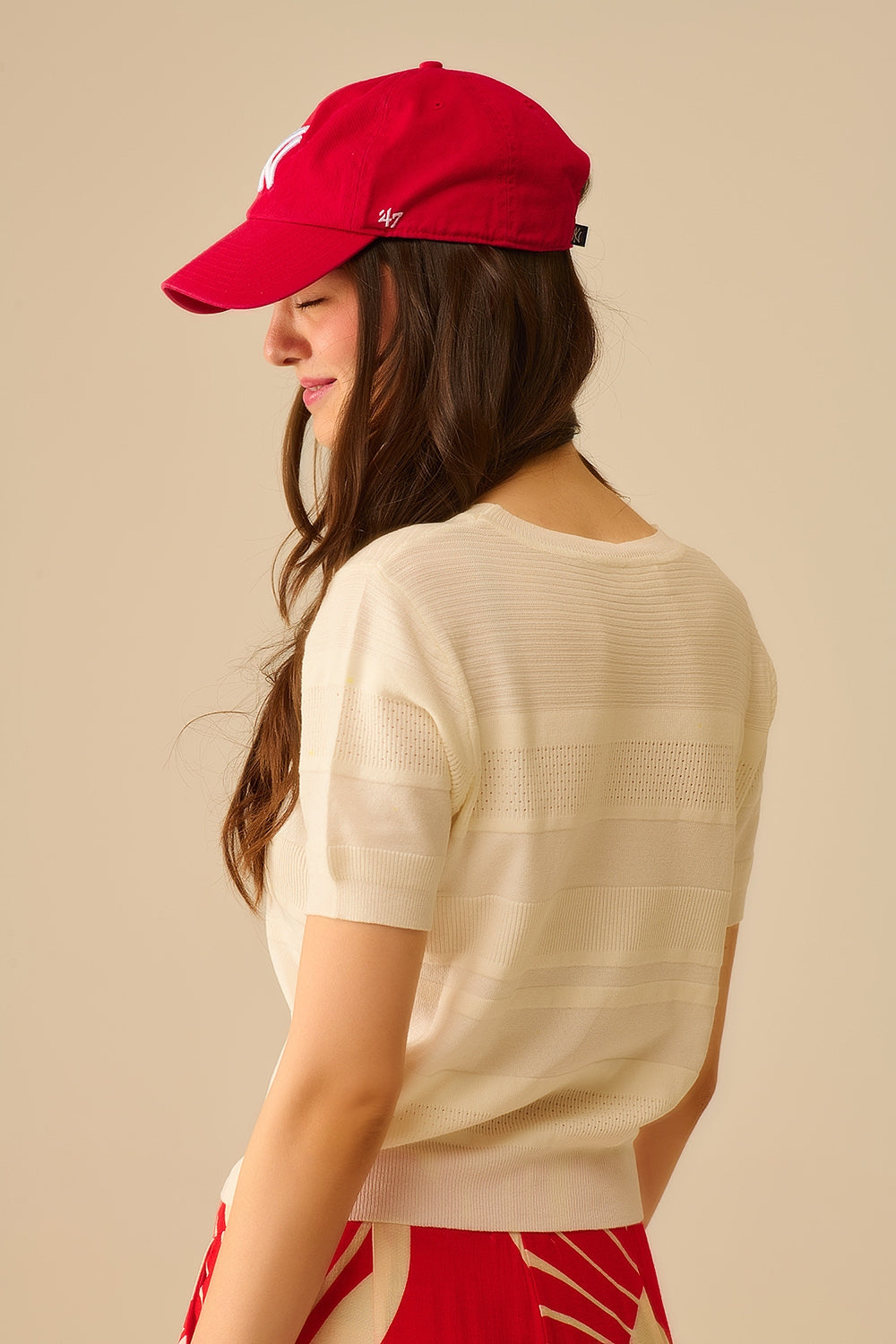 Textured Stripe Knit Sweater in White - Jumpers