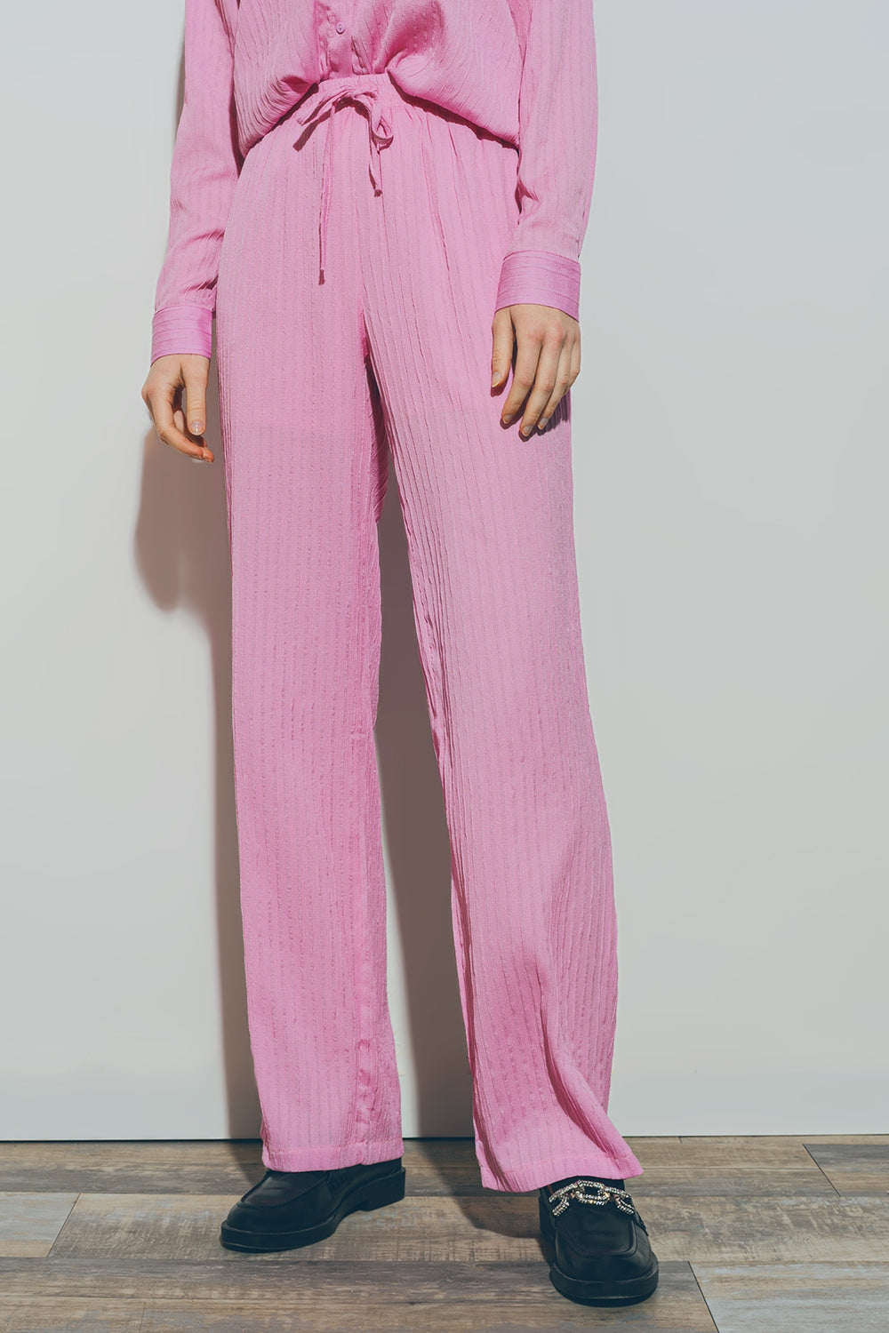 Textured Wide Leg Pants in Pink Q2 Pants BoutiqueLua