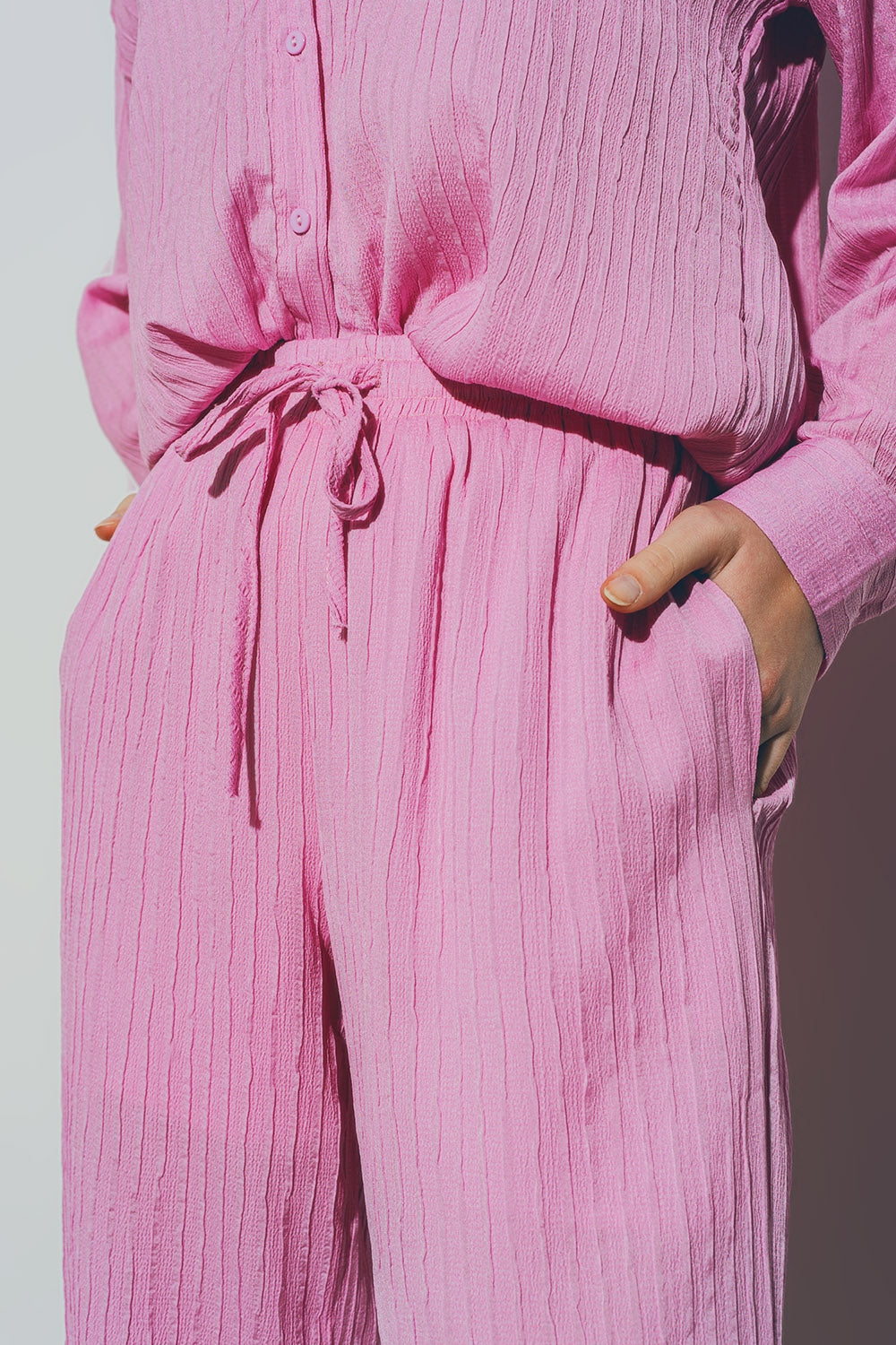 Textured Wide Leg Pants in Pink Q2 Pants BoutiqueLua