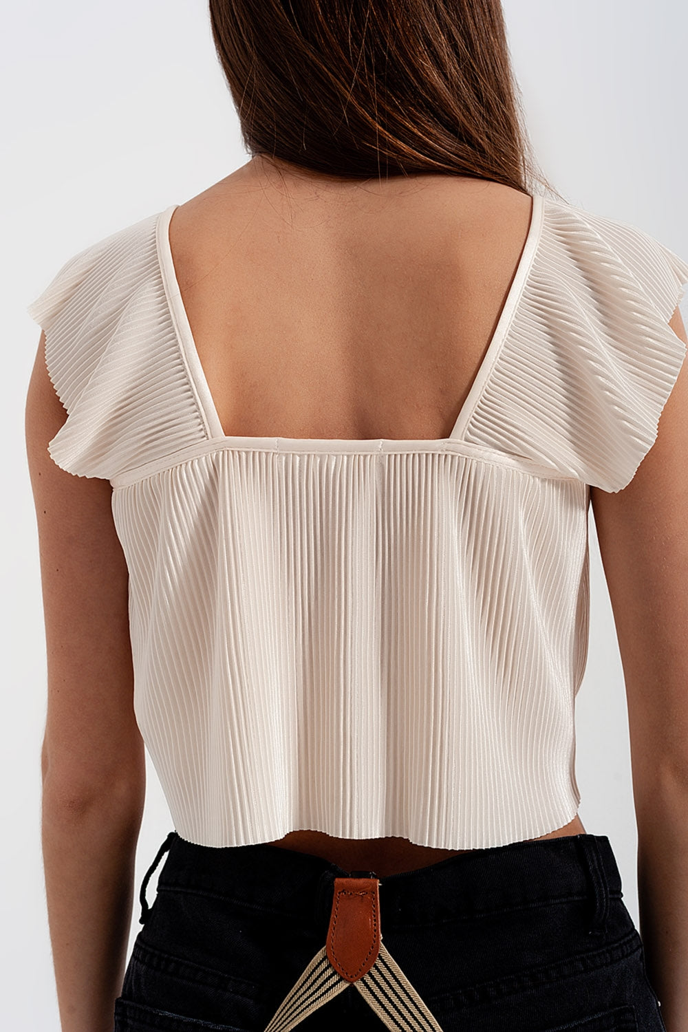 Tie front shirred detail volume sleeve crop top in cream Q2 Shirts BoutiqueLua