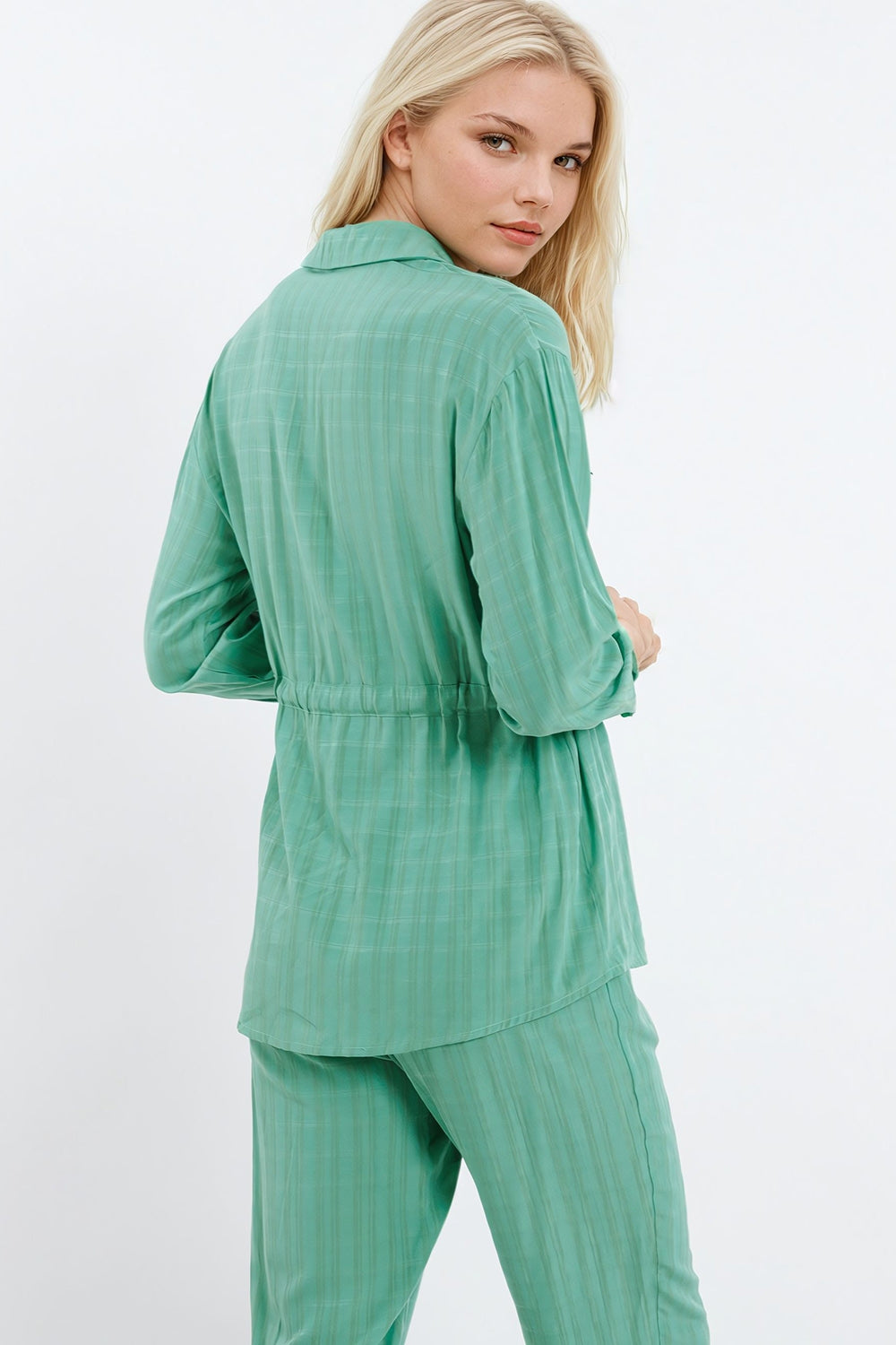 Tie waist long sleeve shirt in green - Shirts
