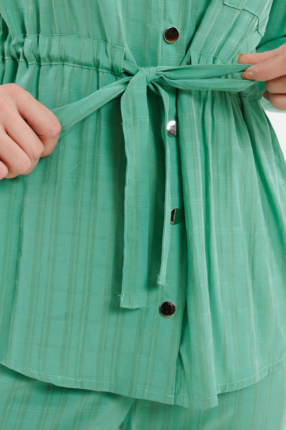 Tie waist long sleeve shirt in green - Shirts