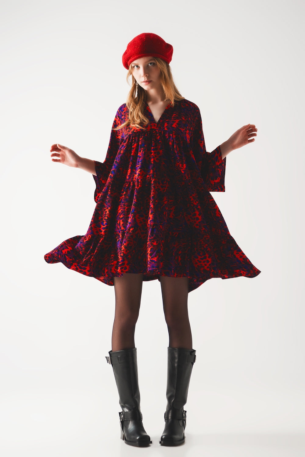 Tiered mini smock dress in animal print in red Q2 Dresses BoutiqueLua