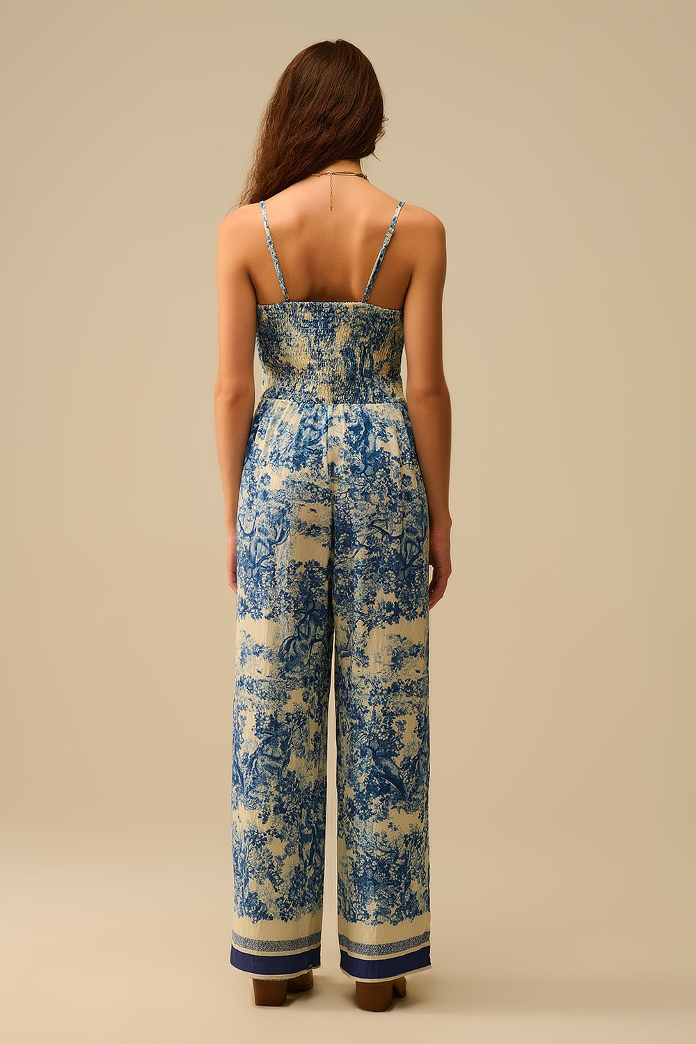 Toile de Jouy Print Jumpsuit with Thin Straps - Dresses