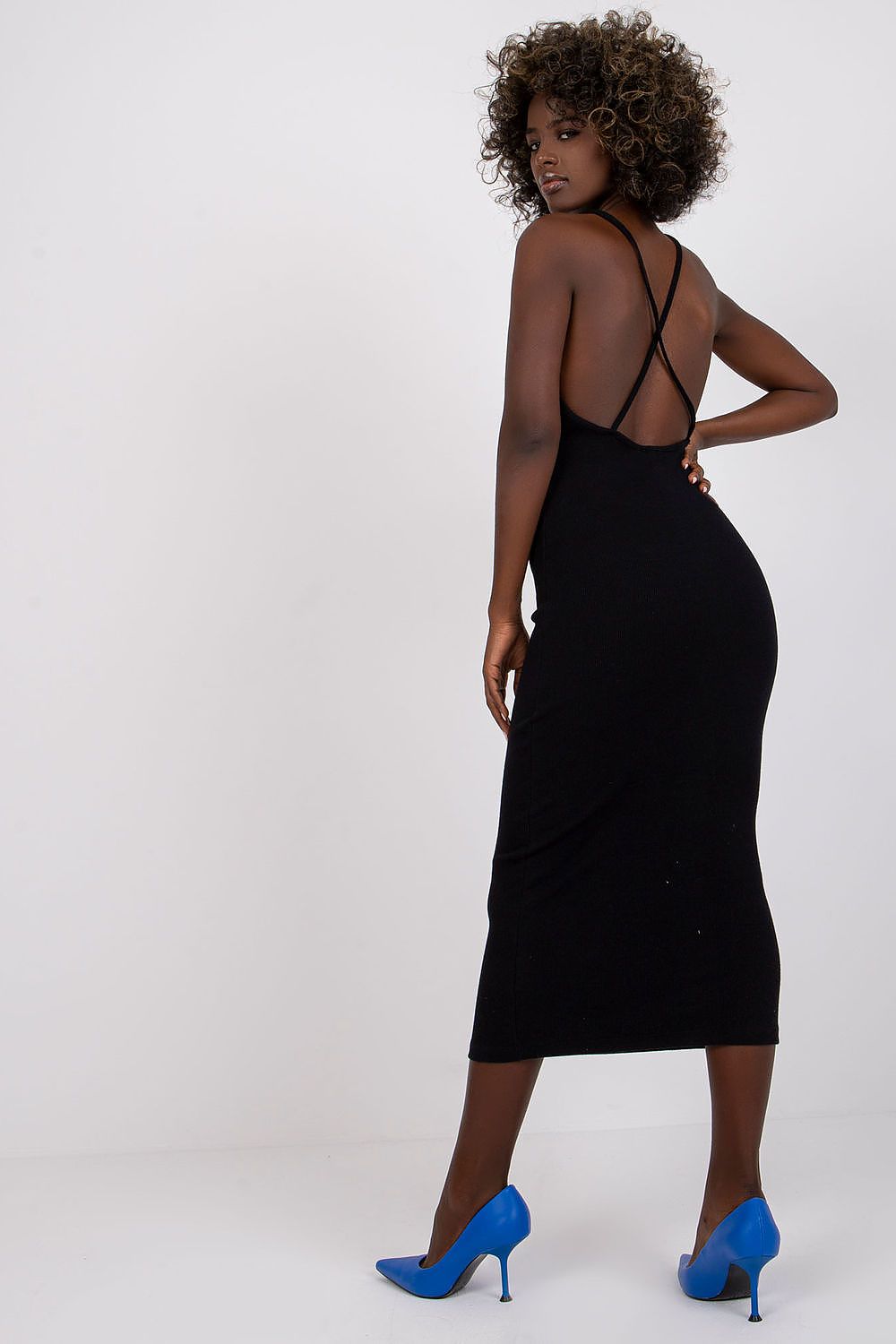 Boutique Lua Trendy Fitted Midi Dress in Blue -