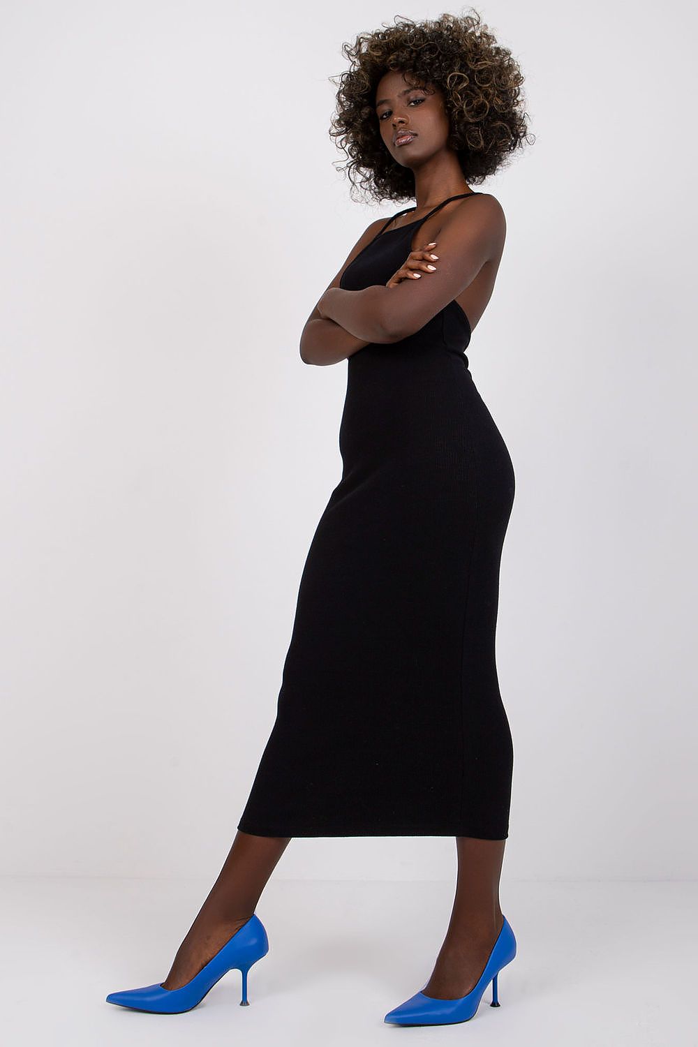 Boutique Lua Trendy Fitted Midi Dress in Blue -