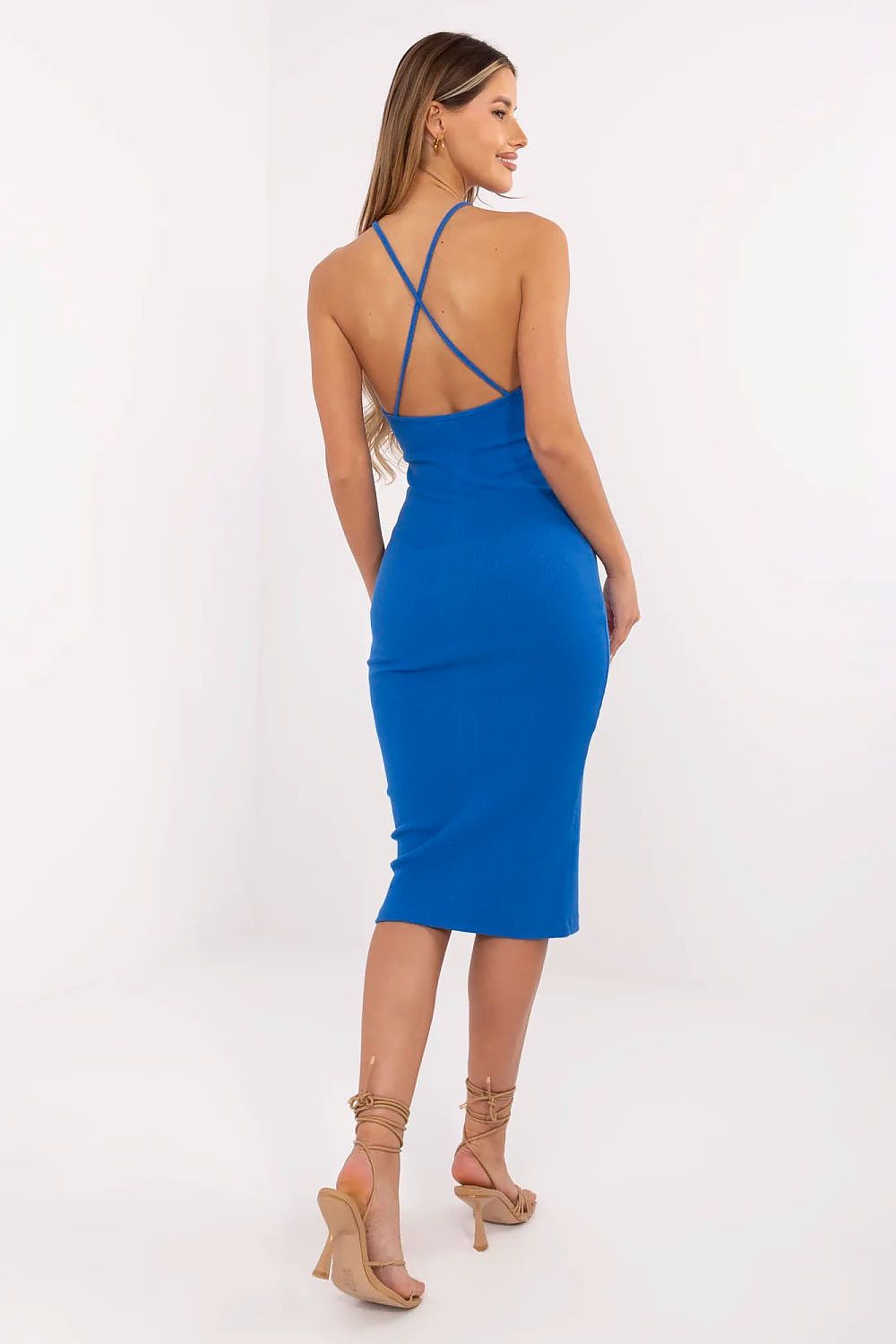 Boutique Lua Trendy Fitted Midi Dress in Blue -